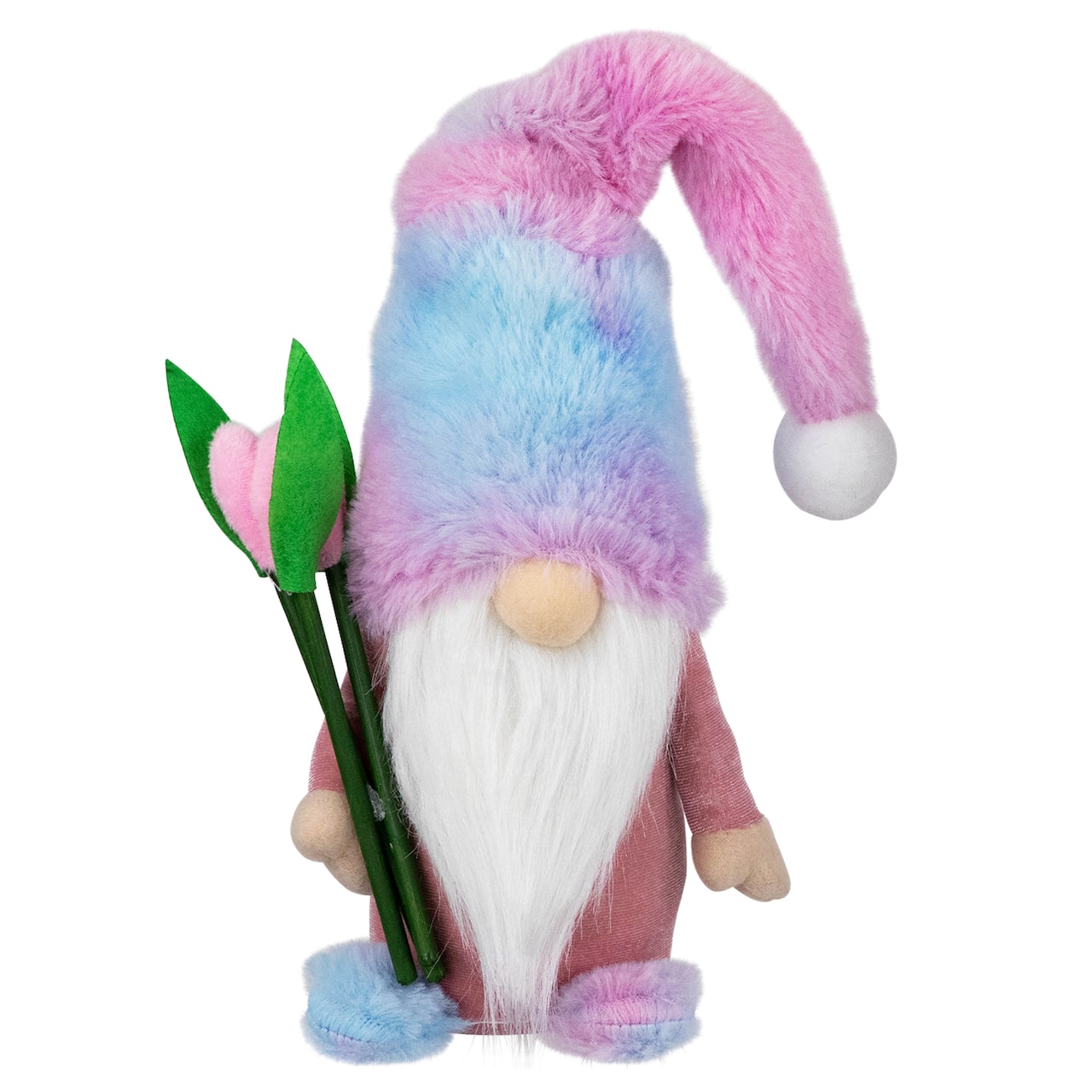 15" Purple & Blue Gnome Boy with Tulips Spring Figurine